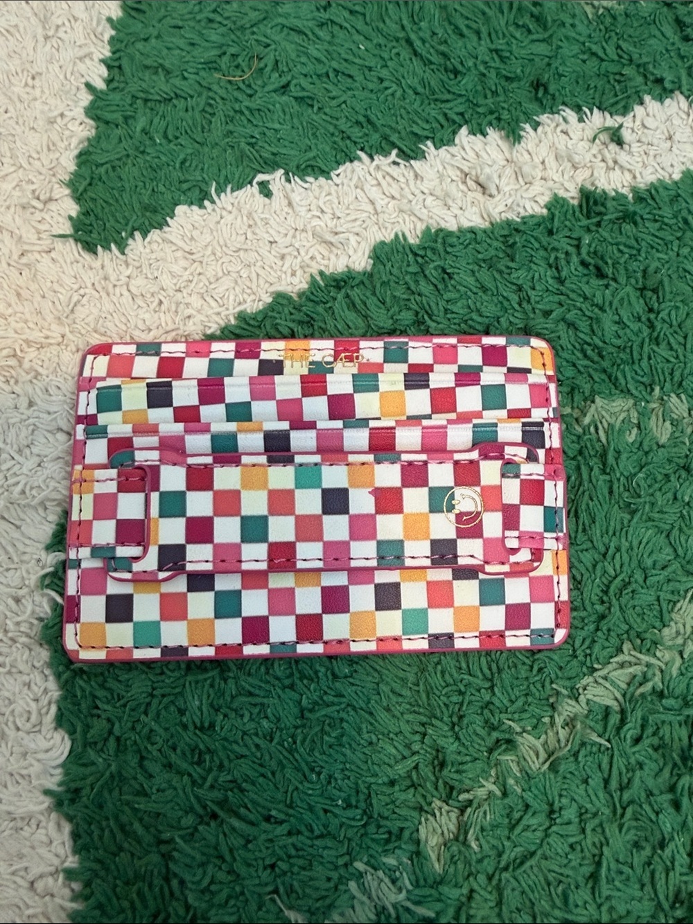 Colorful Checkered Women's Wallet with Pink Trim